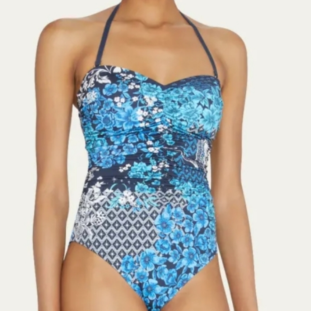 Johnny Was Ruched Floral-Print One Piece Swimsuit